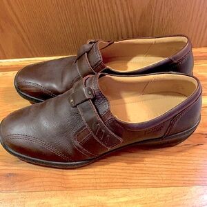 Hotter Francis brown leather Velcro strap flats loafers shoes size 8-1/2 US EUC
